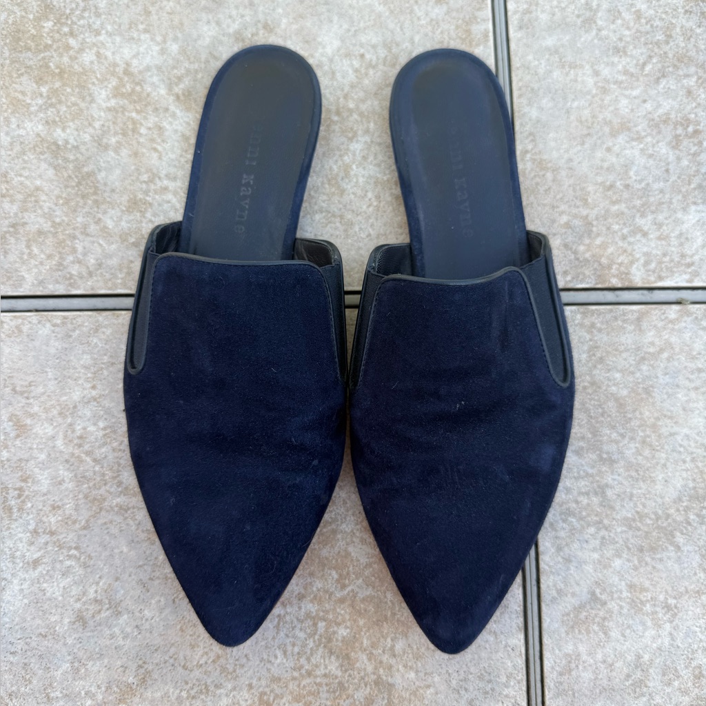 Jenni Kayne Navy Blue Suede Pointed-Toe Mules.